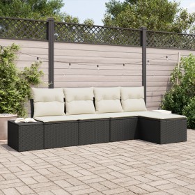 Juego de Sofá de Jardín de 5 Piezas con Cojines Ratán Polietileno Negro by , Outdoor sofas - Ref: Foro24-3347017, Price: 325,...