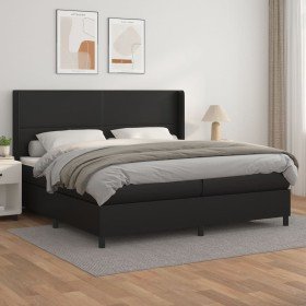 Cama box spring con colchón cuero sintético negro 200x200 cm Cama box spring con colchón cuero sintético negro 200x200 cm