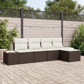 Conjunto de Sofá de Jardín de 5 Piezas con Cojines Ratán Poliéster Marrón by , Outdoor sofas - Ref: Foro24-3347018, Price: 35...