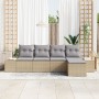 Conjunto de Sofá de Jardín de 5 Piezas con Cojines Beige de Polirratán de , Sofás de exterior - Ref: Foro24-3347020, Precio: ...
