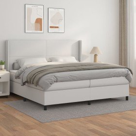Cama box spring con colchón cuero sintético blanco 200x200 cm Cama box spring con colchón cuero sintético blanco 200x200 cm