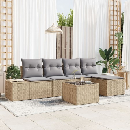 Conjunto de Sofás de Jardín de 6 Piezas con Cojines Ratán Poliéster Negro de , Sofás de exterior - Ref: Foro24-3347030, Preci...