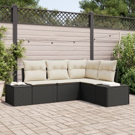 Conjunto de Sofá de Jardín de 4 Piezas con Cojines Negro Ratán de Poliéster by , Outdoor sofas - Ref: Foro24-3347037, Price: ...