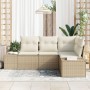 Conjunto de Sofá de Jardín de 4 Piezas con Cojines Beige Poliratán by , Outdoor sofas - Ref: Foro24-3347041, Price: 327,61 €,...