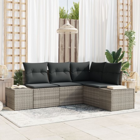 Set de Sofá de Jardín de 4 Piezas con Cojines Gris Claro Poliratán by , Outdoor sofas - Ref: Foro24-3347042, Price: 331,61 €,...