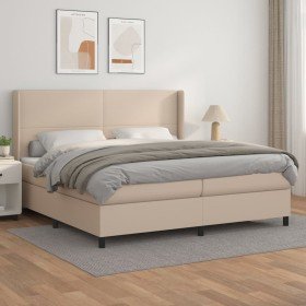 Cama box spring con colchón cuero sintético capuchino 200x200cm en Camas y somieres | Comprar online en Foro24