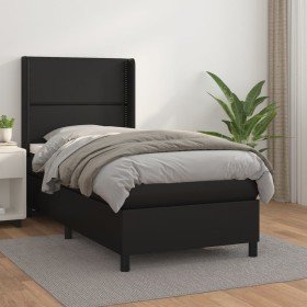 Cama box spring con colchón cuero sintético negro 80x200 cm Cama box spring con colchón cuero sintético negro 80x200 cm
