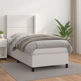 Cama box spring con colchón cuero sintético blanco 80x200 cm Cama box spring con colchón cuero sintético blanco 80x200 cm