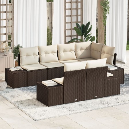 Conjunto de Sofá de Jardín de 7 Piezas con Cojines Marrón de Poliratán by , Outdoor sofas - Ref: Foro24-3347098, Price: 560,0...
