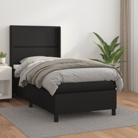 Cama box spring con colchón cuero sintético negro 90x190 cm Cama box spring con colchón cuero sintético negro 90x190 cm