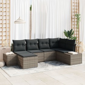 Juego de Sofá de Jardín de 6 Piezas con Cojines Gris de Poliratán von , Outdoor-Sofas - Ref: Foro24-3347129, Preis: 402,76 €,...
