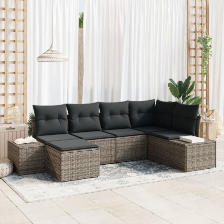 Juego de Sofá de Jardín de 6 Piezas con Cojines Gris de Poliratán von , Outdoor-Sofas - Ref: Foro24-3347129, Preis: 402,76 €,...
