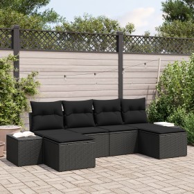 Set de sofás de jardín de 6 piezas con cojines de ratán negro poliéster by , Outdoor sofas - Ref: Foro24-3347173, Price: 368,...