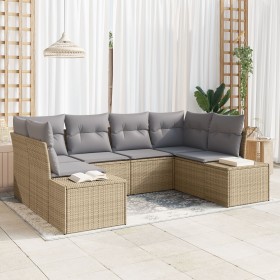 Juego de Sofá de Jardín de 6 Piezas con Cojines Beige de Ratán Poliéster by , Outdoor sofas - Ref: Foro24-3347200, Price: 425...