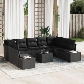 Conjunto de Sofá de Jardín Set de 10 Negro Ratán, Poliéster, Acero von , Outdoor-Sofas - Ref: Foro24-3347233, Preis: 646,61 €...
