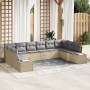 Conjunto de Sofá de Jardín de 10 Piezas con Cojines Beige de Poliratán by , Outdoor sofas - Ref: Foro24-3347240, Price: 670,1...