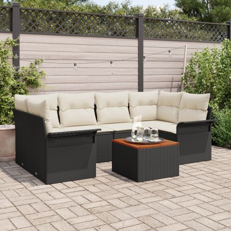 Juego de Sofá de Jardín de 7 Piezas con Cojines Negro Polirratán Acacia by , Outdoor sofas - Ref: Foro24-3347278, Price: 433,...