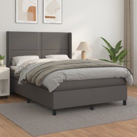 Cama box spring con colchón cuero sintético gris 140x190 cm Cama box spring con colchón cuero sintético gris 140x190 cm