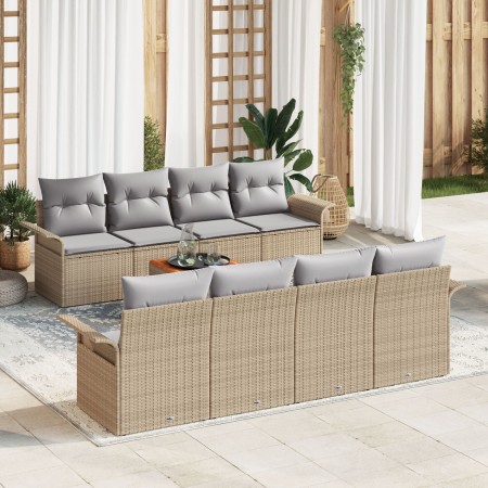 Conjunto de Sofá de Jardín de 9 Piezas con Cojines Beige Ratán de Polietileno Acacia von , Outdoor-Sofas - Ref: Foro24-334730...