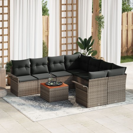 Set de Sofá de Jardín de 9 Piezas con Cojines Gris Poliratán Acacia by , Outdoor sofas - Ref: Foro24-3347307, Price: 548,47 €...