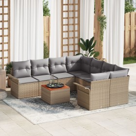 Juego de Sofás de Jardín de 9 Piezas con Cojines Beige Poli Ratan Acacia von , Outdoor-Sofas - Ref: Foro24-3347308, Preis: 55...