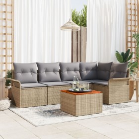 Conjunto de Sofá de Jardín de 6 Piezas con Cojines Beige Poliratán Acacia by , Outdoor sofas - Ref: Foro24-3347329, Price: 39...
