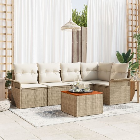 Juego de Sofá de Jardín de 6 Piezas con Cojines Beige Poliratán Acacia by , Outdoor sofas - Ref: Foro24-3347330, Price: 409,6...