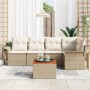 Juego de Sofá de Jardín de 6 Piezas con Cojines Beige Poliratán Acacia by , Outdoor sofas - Ref: Foro24-3347330, Price: 409,6...