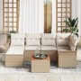 Set de 7 Piezas de Sofá de Jardín con Cojines Beige de Ratán