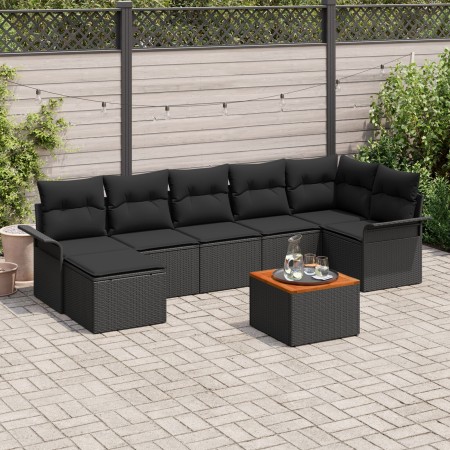 Conjunto de Sofá de Jardín de 8 Piezas con Cojines Negro Poliratán Acacia by , Outdoor sofas - Ref: Foro24-3347359, Price: 49...