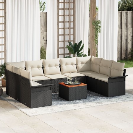 Conjunto de Sofás de Jardín de 10 Piezas con Cojines Negro Poliratán Acacia by , Outdoor sofas - Ref: Foro24-3347369, Price: ...