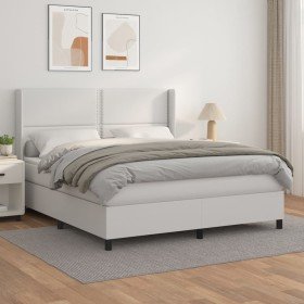 Cama box spring con colchón cuero sintético blanco 160x200 cm Cama box spring con colchón cuero sintético blanco 160x200 cm