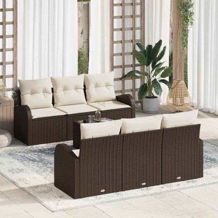 Conjunto de sofá de jardín 7 pcs Marrón 55 x 55 x 37 cm