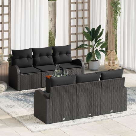 Juego de Sofás de Jardín de 7 Piezas con Cojines Negros de Poliratán y Acacia by , Outdoor sofas - Ref: Foro24-3347527, Price...