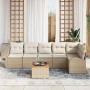Set de Sofá de Jardín de 7 Piezas con Cojines Beige Ratán Poli Acacia von , Outdoor-Sofas - Ref: Foro24-3347589, Preis: 456,4...