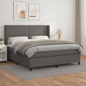 Cama box spring con colchón cuero sintético gris 180x200 cm en Camas y somieres | Comprar online en Foro24