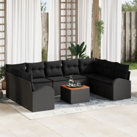 Juego de Sofá de Jardín de 10 Piezas con Cojines Negro Polirratán Acacia by , Outdoor sofas - Ref: Foro24-3347625, Price: 626...