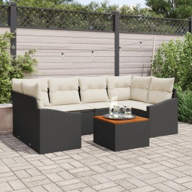 Conjunto de Sofás de 7 Piezas con Cojines Negros de Ratan Poliéster y Acacia by , Outdoor sofas - Ref: Foro24-3347782, Price:...