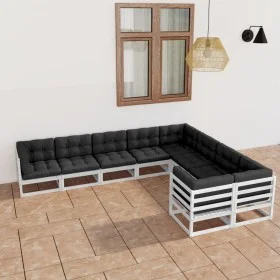 Gartenmöbelset 9 Stück mit Kissen weißes Kiefernholz von vidaXL, Gartensets - Ref: Foro24-3077035, Preis: 906,70 €, Rabatt: %