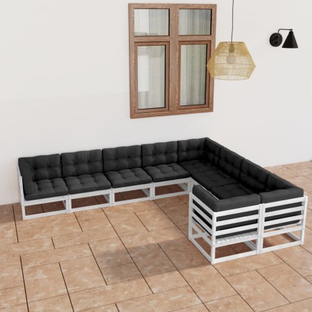 Gartenmöbelset 9 Stück mit Kissen weißes Kiefernholz von vidaXL, Gartensets - Ref: Foro24-3077035, Preis: 921,79 €, Rabatt: %