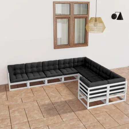 Set de muebles de jardín 9 pzas con cojines madera pino blanco de vidaXL, Conjuntos de jardín - Ref: Foro24-3077035, Precio: ...