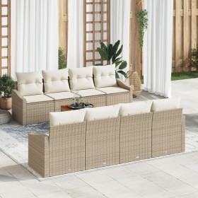 Conjunto de Sofás de Jardín de 9 piezas con Cojines Beige