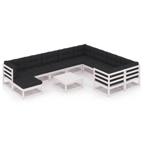 11-piece garden furniture set with white pine wood cushions by vidaXL, Garden sets - Ref: Foro24-3077080, Price: 1,00 €, Disc...
