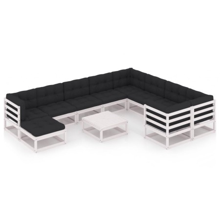 Gartenmöbelset 11-teilig mit Kissen weißes Kiefernholz von vidaXL, Gartensets - Ref: Foro24-3077080, Preis: 1,00 €, Rabatt: %