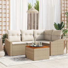 Conjunto de Sofá de Jardín de 5 Piezas con Cojines Beige Ratán Poliratán Acacia by , Outdoor sofas - Ref: Foro24-3347827, Pri...