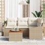 Conjunto de Sofá de Jardín de 5 Piezas con Cojines Beige Ratán Poliratán Acacia by , Outdoor sofas - Ref: Foro24-3347827, Pri...