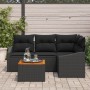 Set de Sofá de 5 Piezas con Cojines Negro Poliratán Acacia