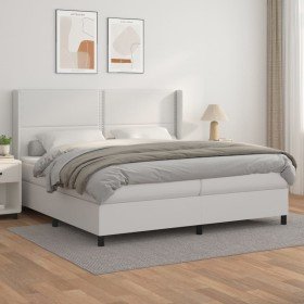 Cama box spring con colchón cuero sintético blanco 200x200 cm en Camas y somieres | Comprar online en Foro24