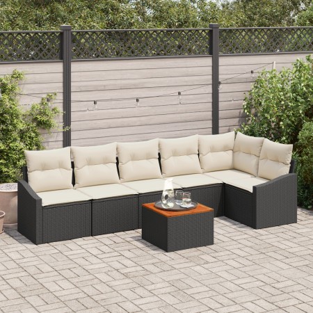 Juego de sofá de jardín de 7 piezas con cojines Negro Poliratán Acacia by , Outdoor sofas - Ref: Foro24-3347838, Price: 407,2...