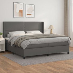 Cama box spring con colchón cuero sintético gris 200x200 cm Cama box spring con colchón cuero sintético gris 200x200 cm